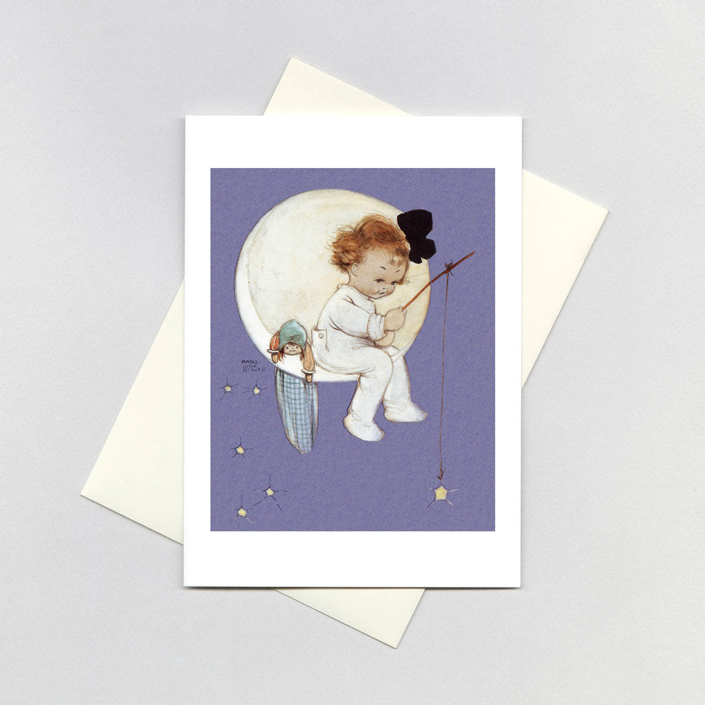 Baby Girl on Moon - Baby Greeting Card