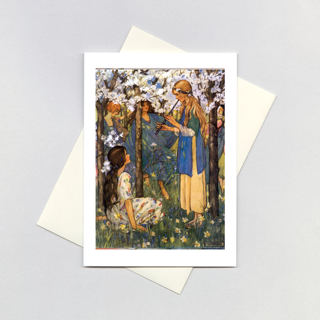 Young Women Playing Music under Flowering Trees - Friendship Greeting Card