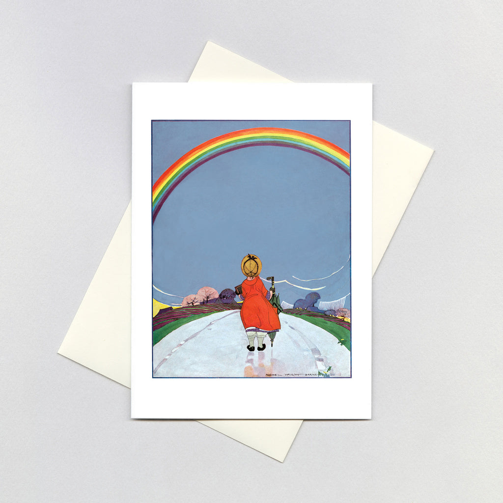 A Girl Walking Beneath A Rainbow - Encouragement Greeting Card
