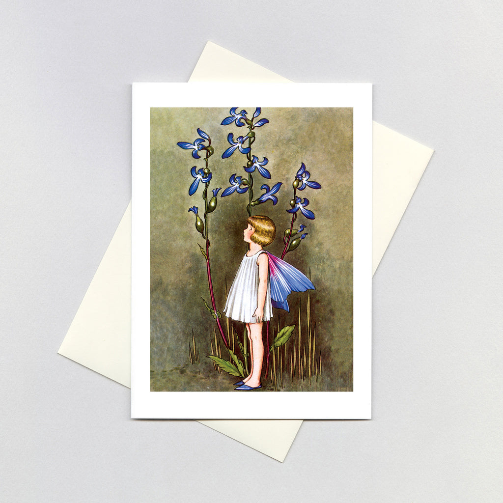 Fairy With Blue Lobelia - Fairies Greeting Card