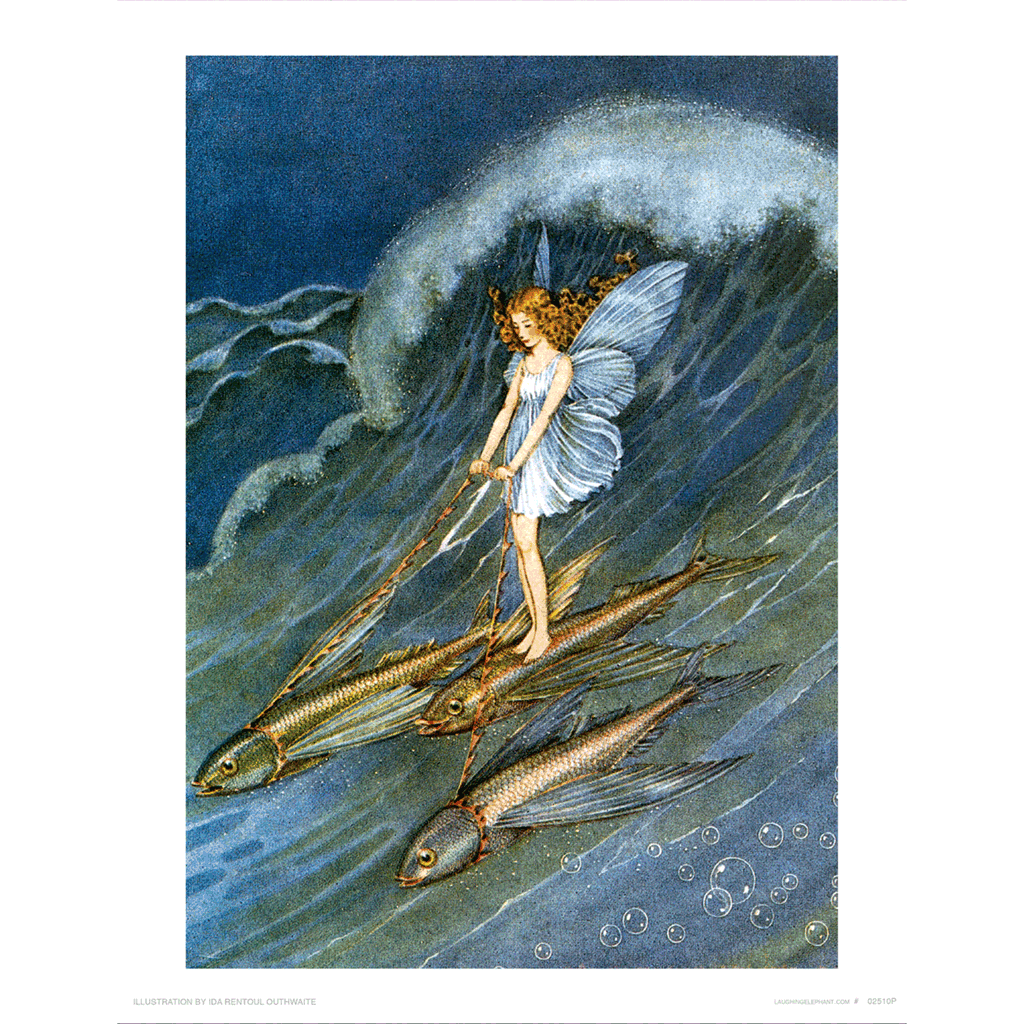 Fairy Riding Fish - Fairies Art Print