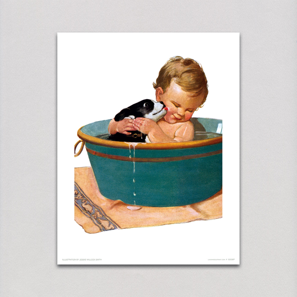 Puppy and Baby in Bath - Jessie Willcox Smith Art Print