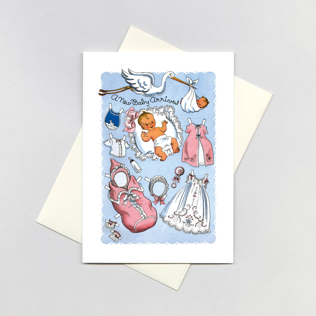 Stork and Baby Paper Doll - Baby Greeting Card