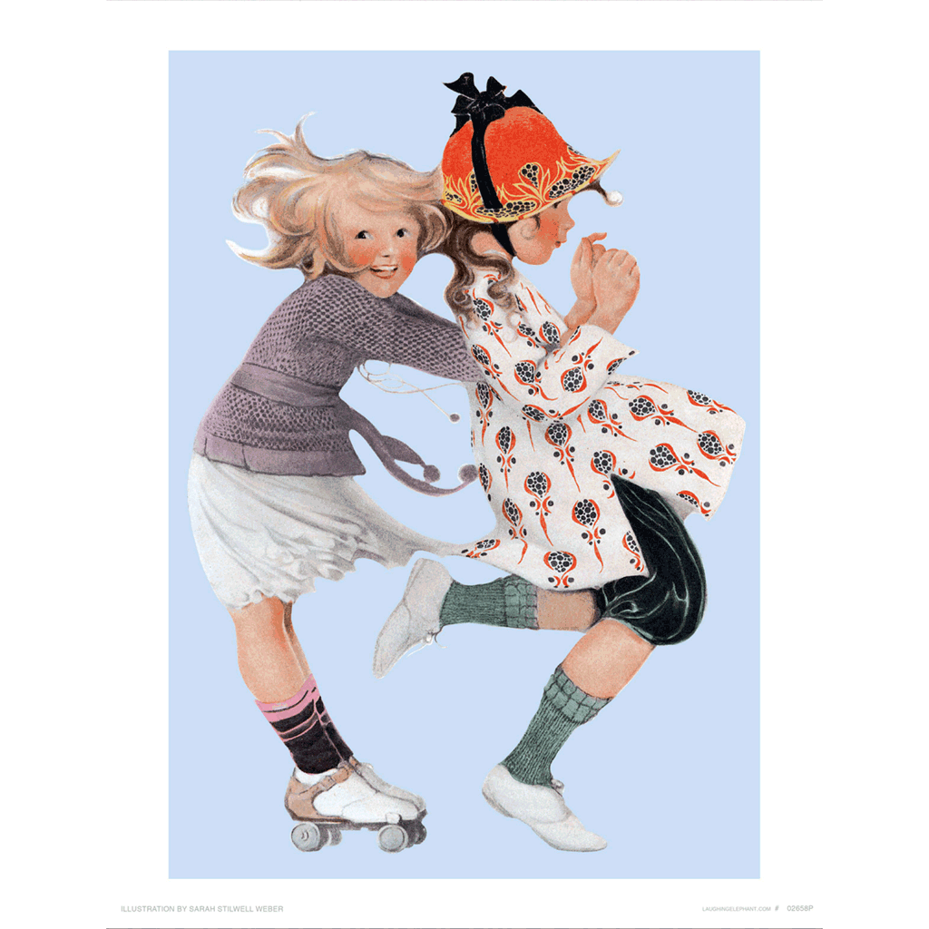 Girls Roller Skating - Children Art Print – Laughing Elephant Girls Roller Skating - Children Art Print – Laughing Elephant