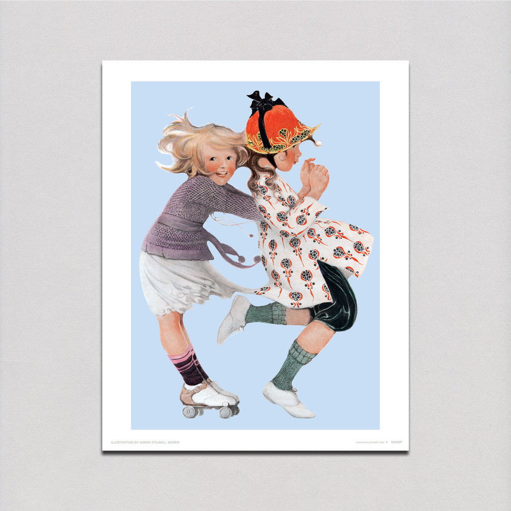 Girls Roller Skating - Children Art Print