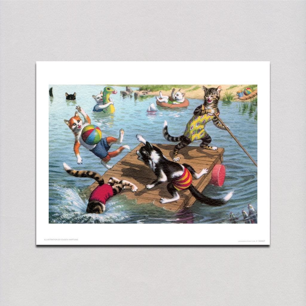 Cat Fun in the Water - Captivating Cats Art Print