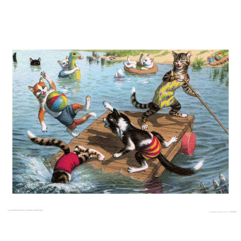 Cat Fun in the Water - Captivating Cats Art Print