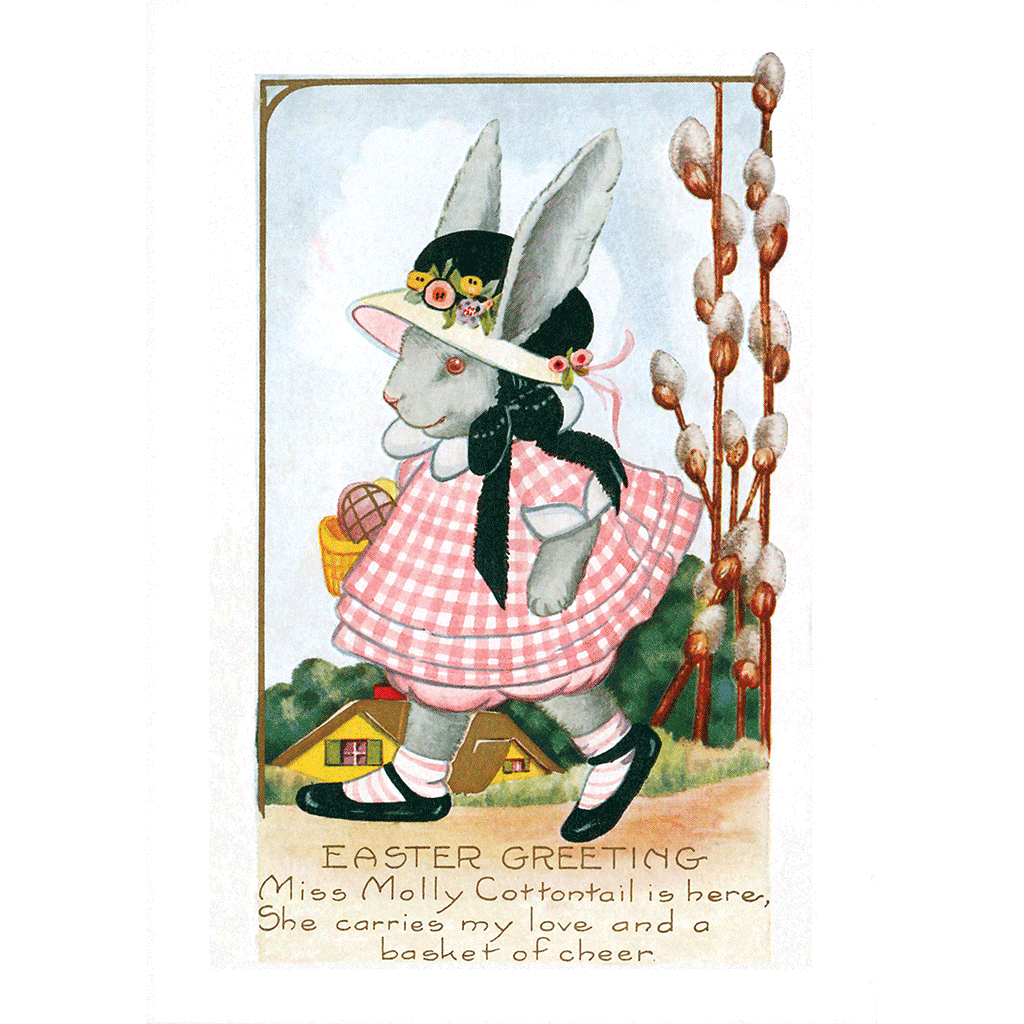 Girl Rabbit in a Pink Gingham Dress - Easter Greeting Card