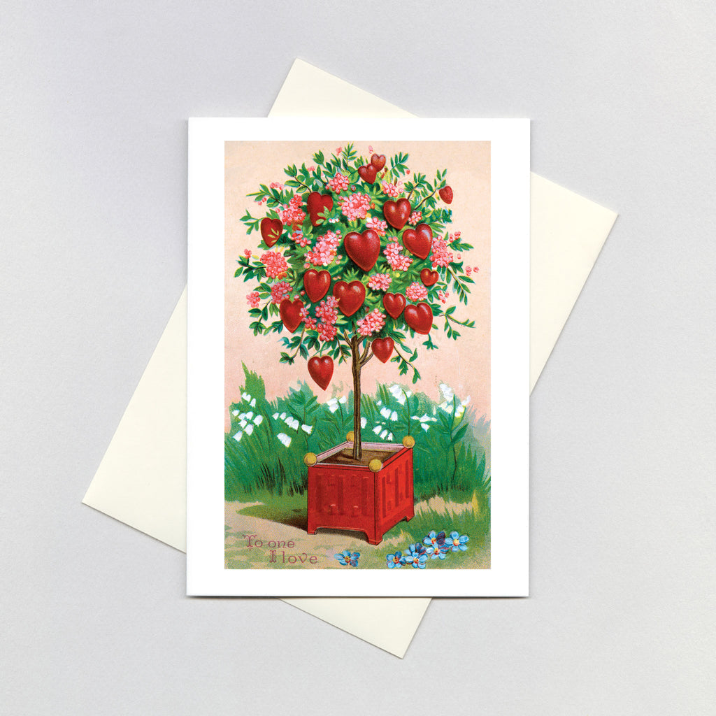 Hearts and Flowers on a Little Tree - Valentine's Day Greeting Card