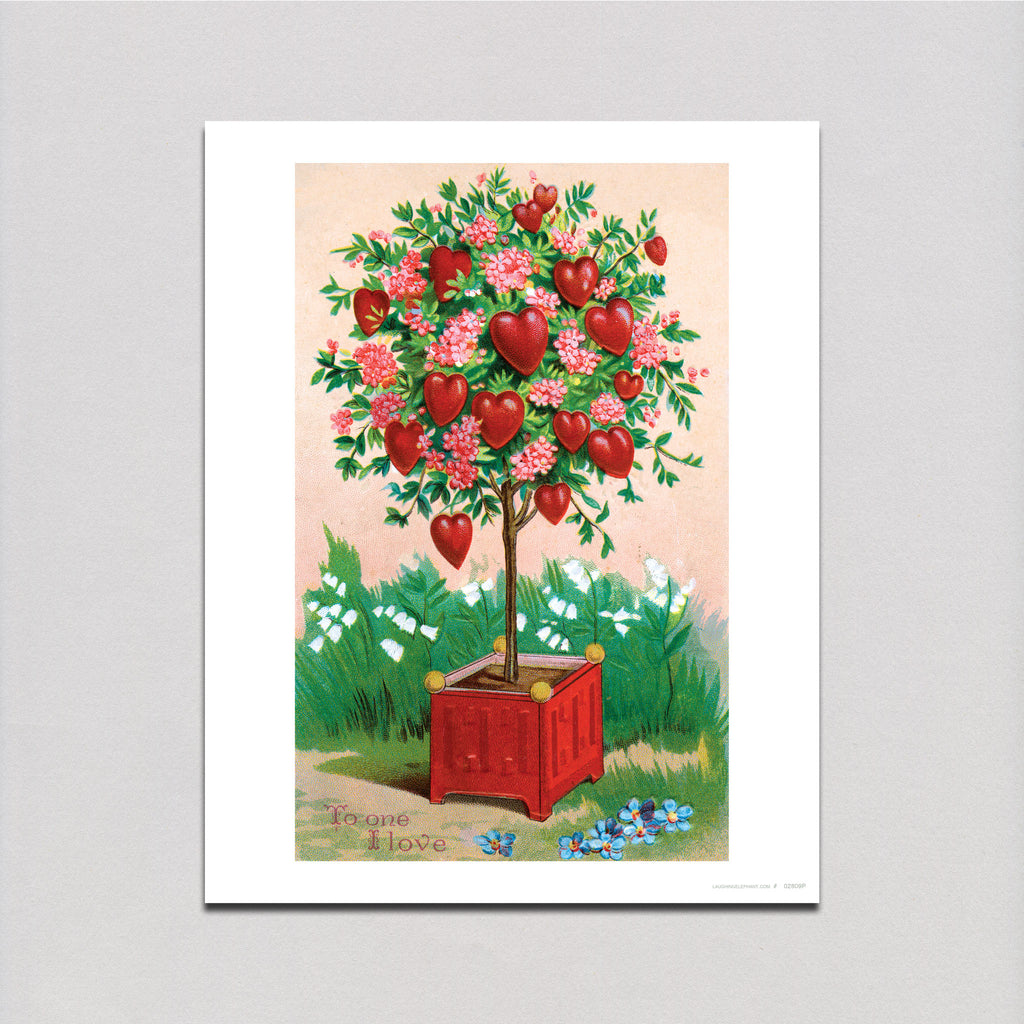 Hearts and Flowers on a Little Tree - Valentine's Day Art Print