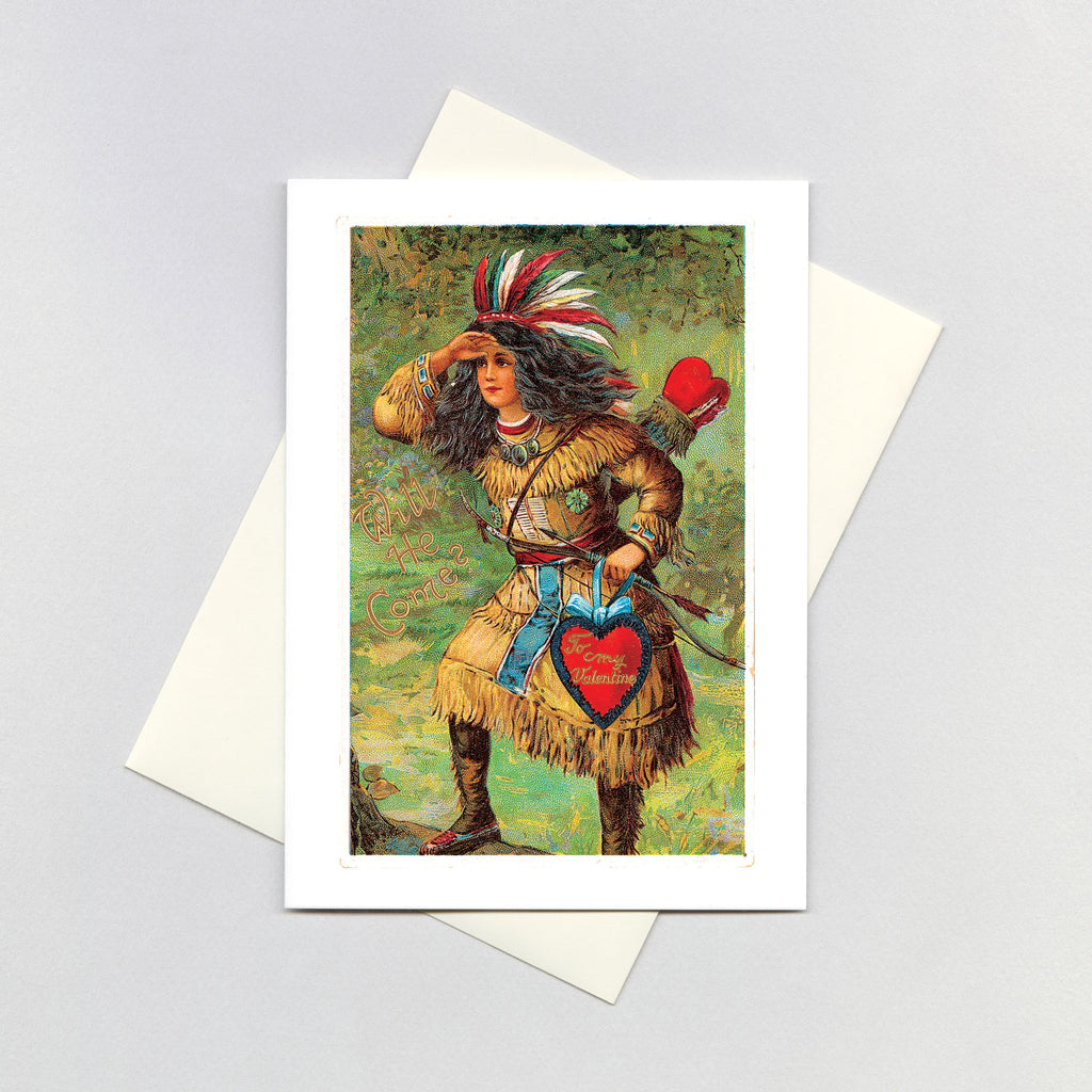 A Valentine Lady in Native American Costume - Valentine's Day Greeting Card
