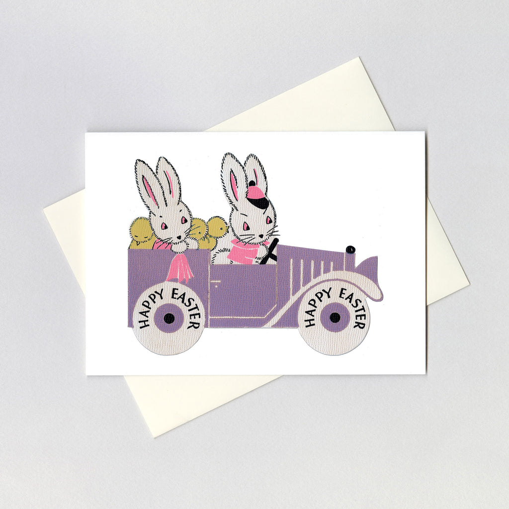 Bunnies on a Sunday Drive - Easter Greeting Card