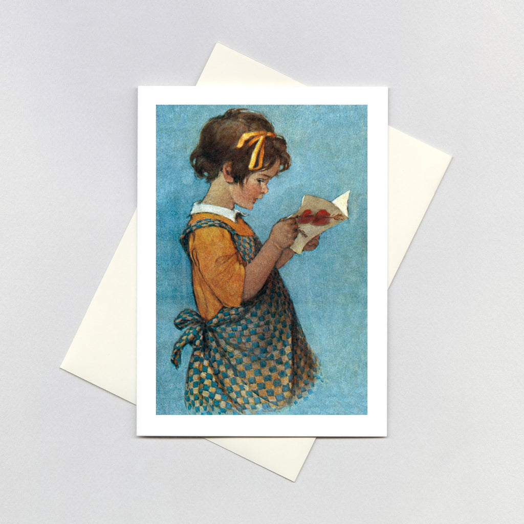 Girl in a Pinafore with a Valentine - Valentine's Day Greeting Card