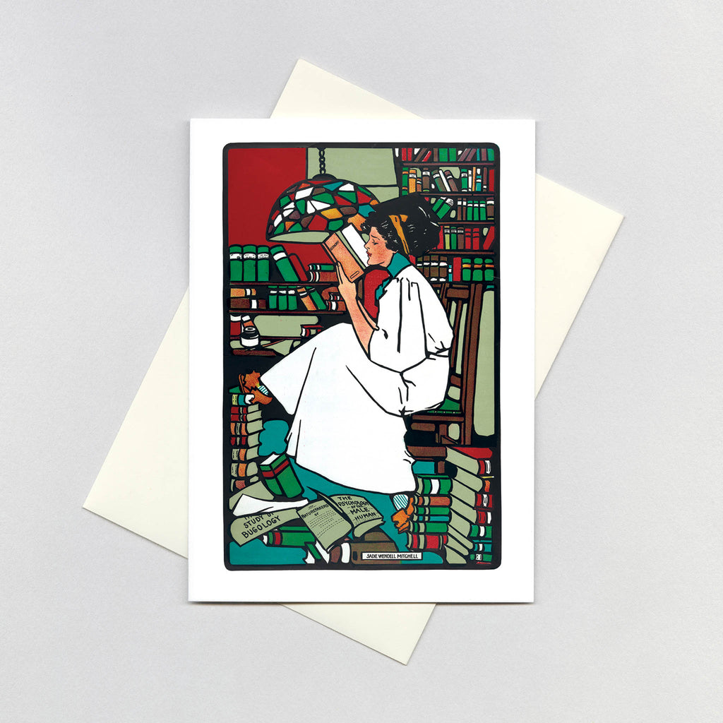 Woman Reading in Library - Books & Readers Greeting Card