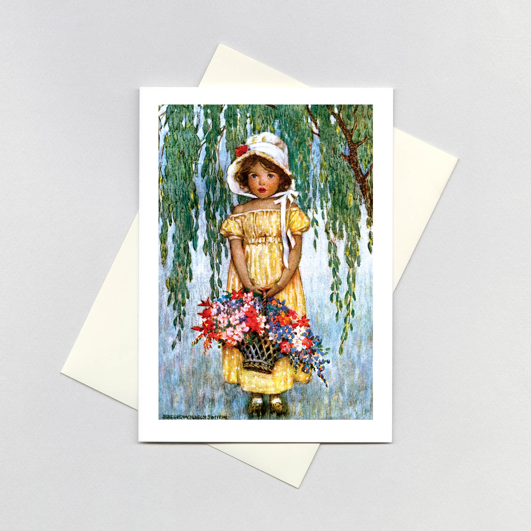 Girl with a Basket of Flowers - Thank You Greeting Card – Laughing Elephant