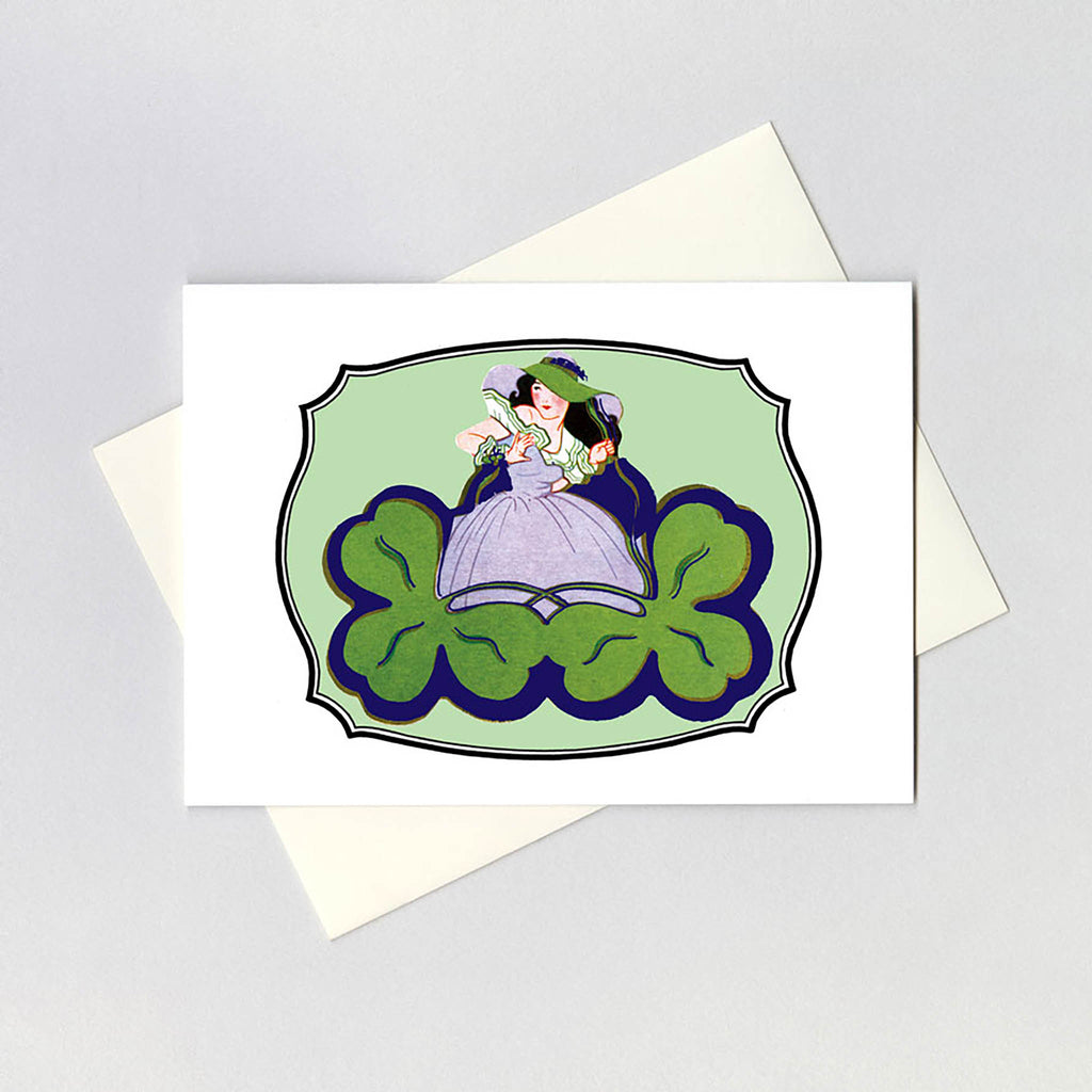 Deco Girl with Two Shamrocks - St. Patrick's Day Greeting Card