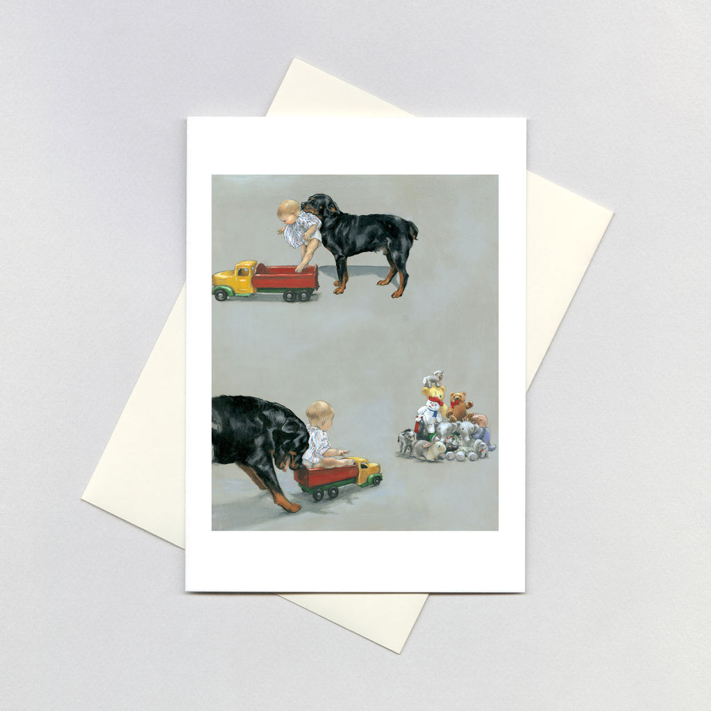 Carl & Toy Wagon - Good Dog Carl Greeting Card