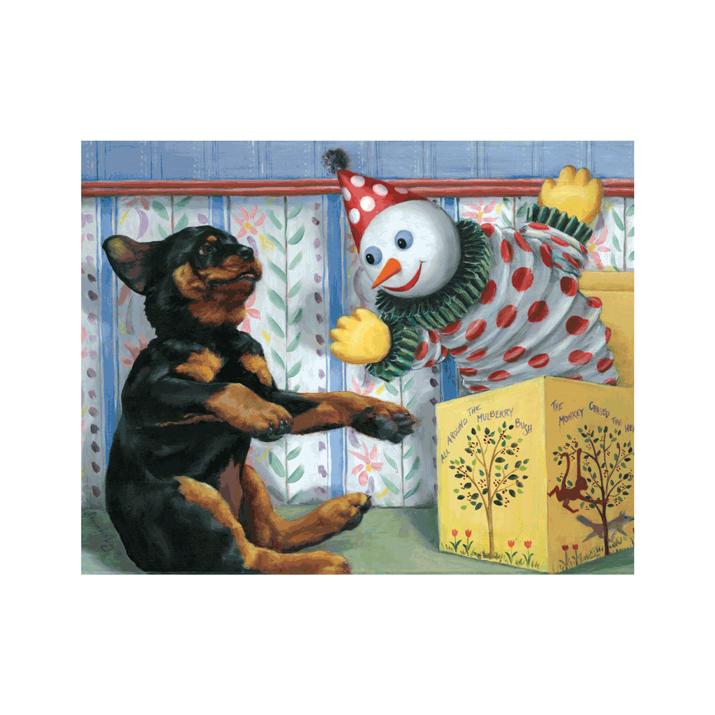 Puppy with Jack-in-Box - Good Dog Carl Greeting Card