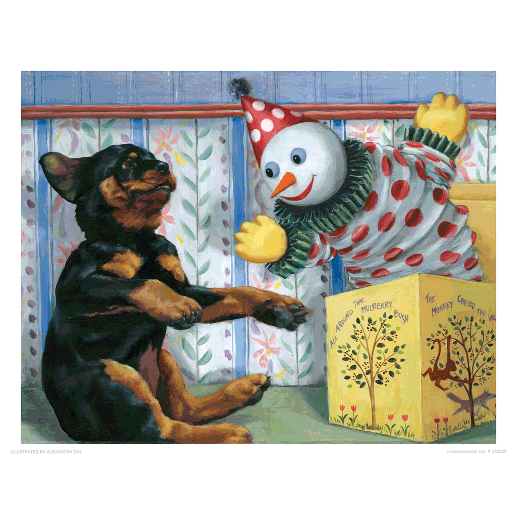 Puppy w Jack-in-box - Good Dog, Carl Art Print