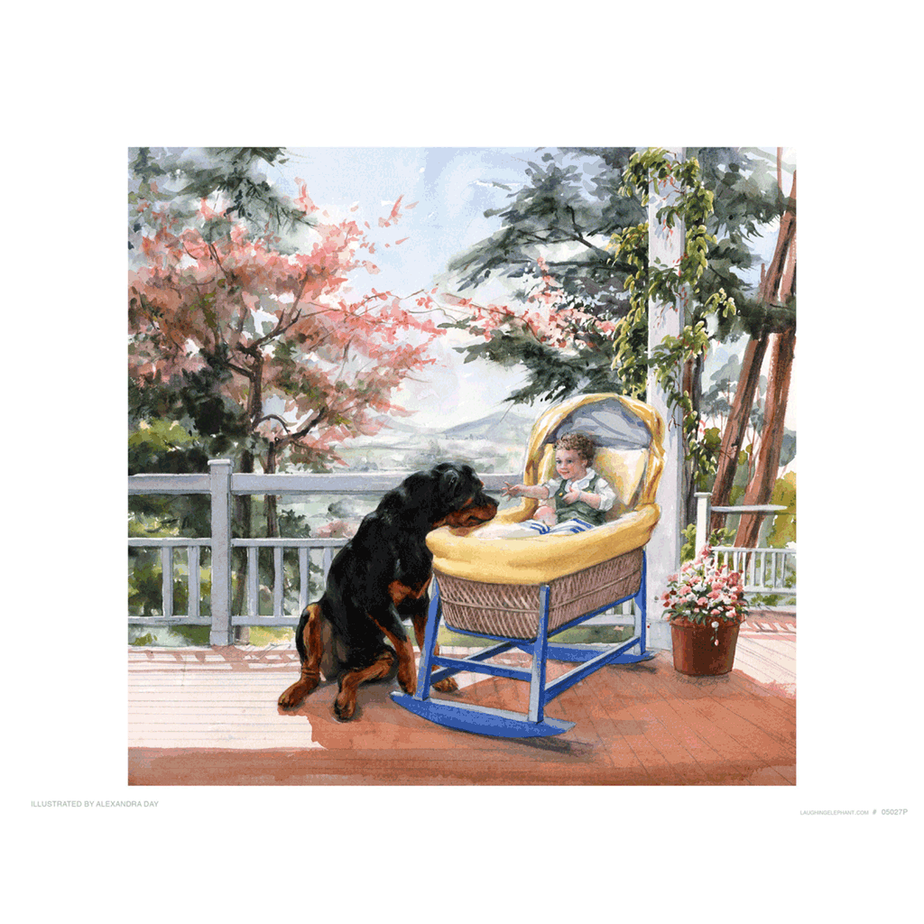 Carl Guarding a Baby in a Cradle - Good Dog, Carl Art Print