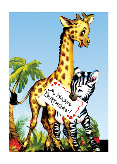 A Giraffe and Zebra Say Happy Birthday! - Birthday Greeting Card