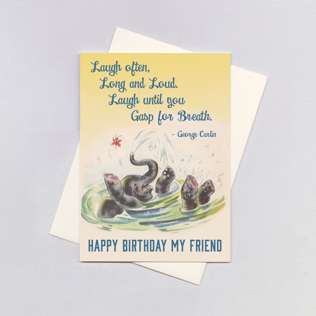 Baby Elephant Bathing - Birthday Greeting Card