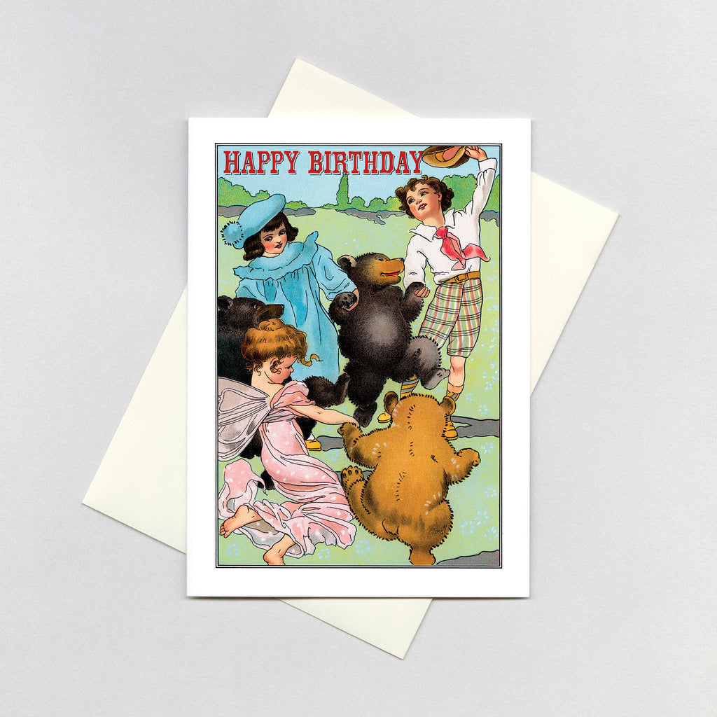 Children Dancing with Bears and a Fairy - Birthday Greeting Card