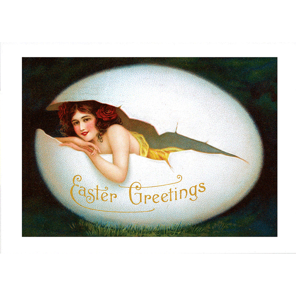 Smiling Woman in Egg - Easter Greeting Card