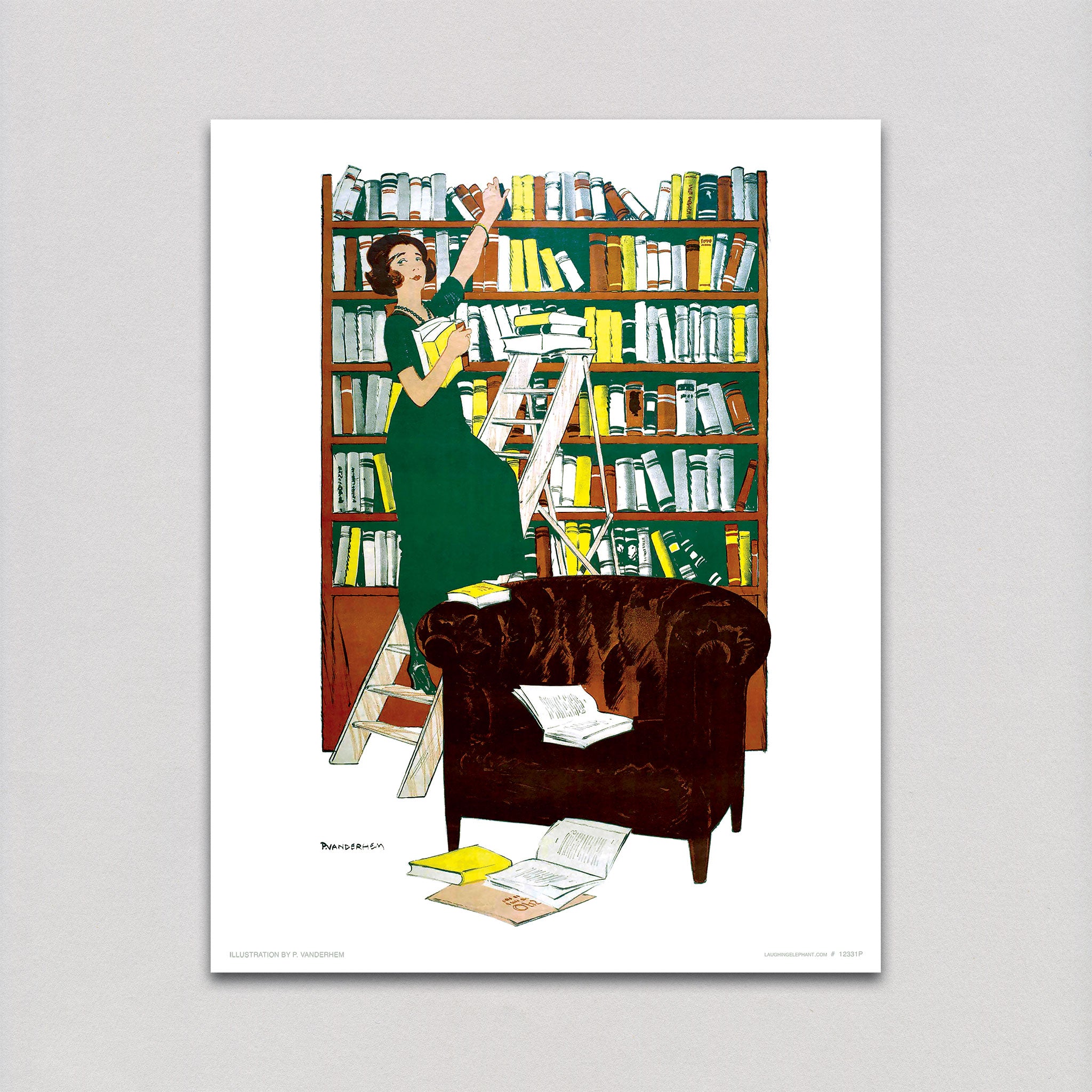 Ladder Lady Book Lady on a Ladder - Books & Readers Art Print – Laughing Elephant