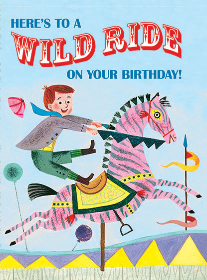 Boy on a Pink Horse - Birthday Greeting Card