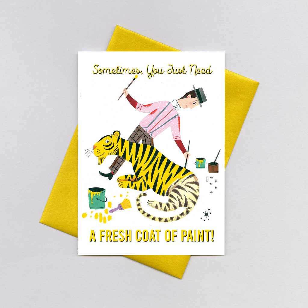Tiger Being Painted Yellow - Thinking of You Greeting Card