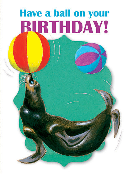 Seal & Two Balls - Birthday Greeting Card