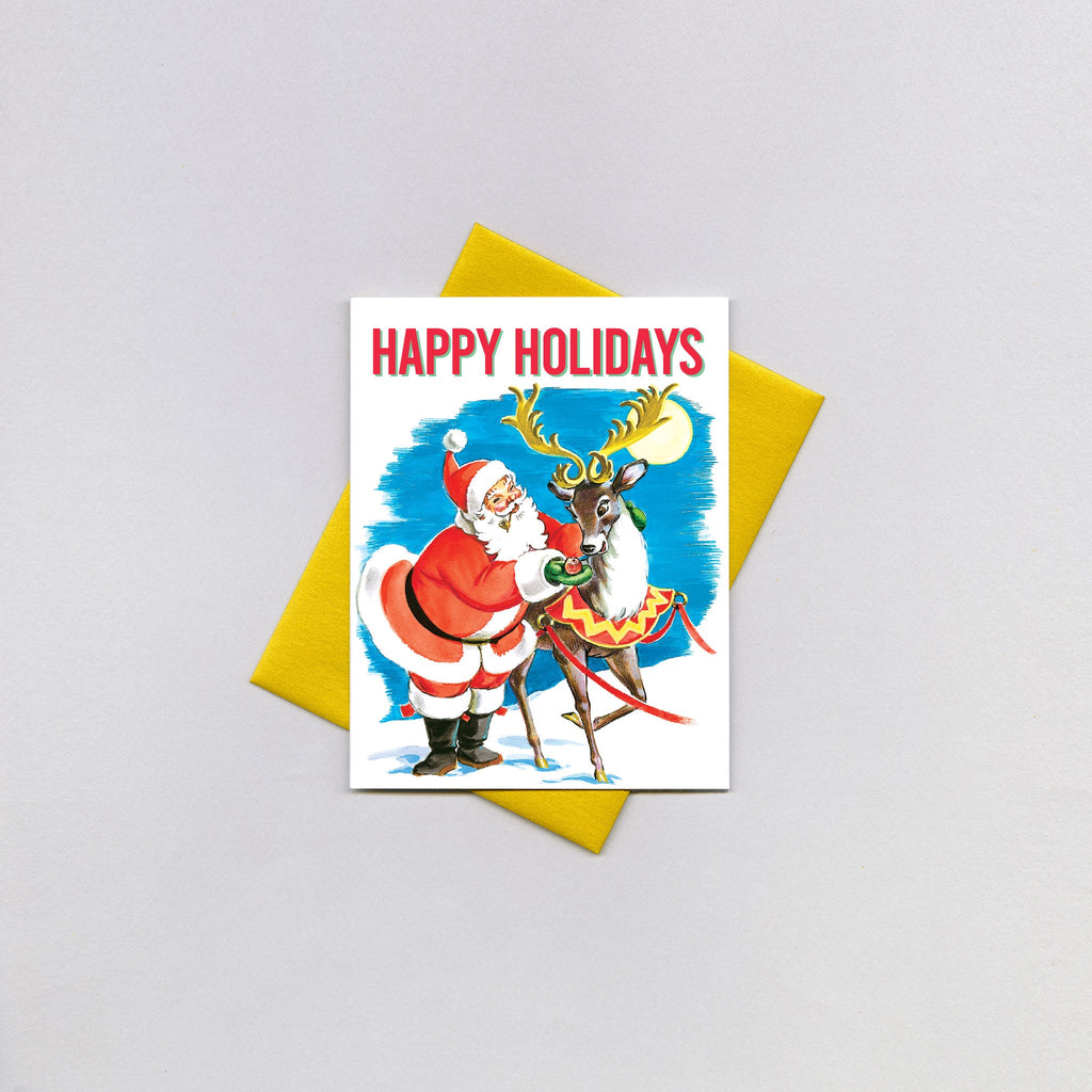 Santa & One Reindeer - Christmas Greeting Card