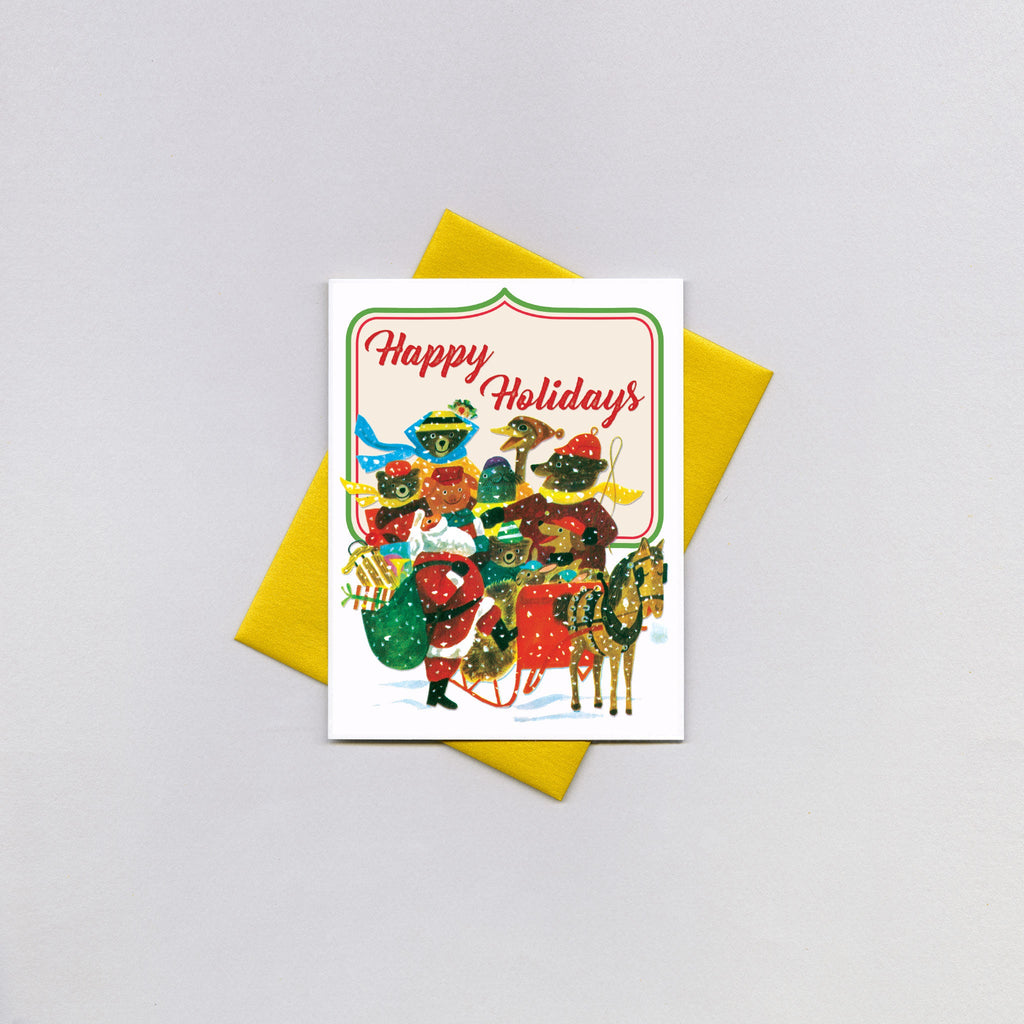 Santa & Animals in a Sleigh - Christmas Greeting Card