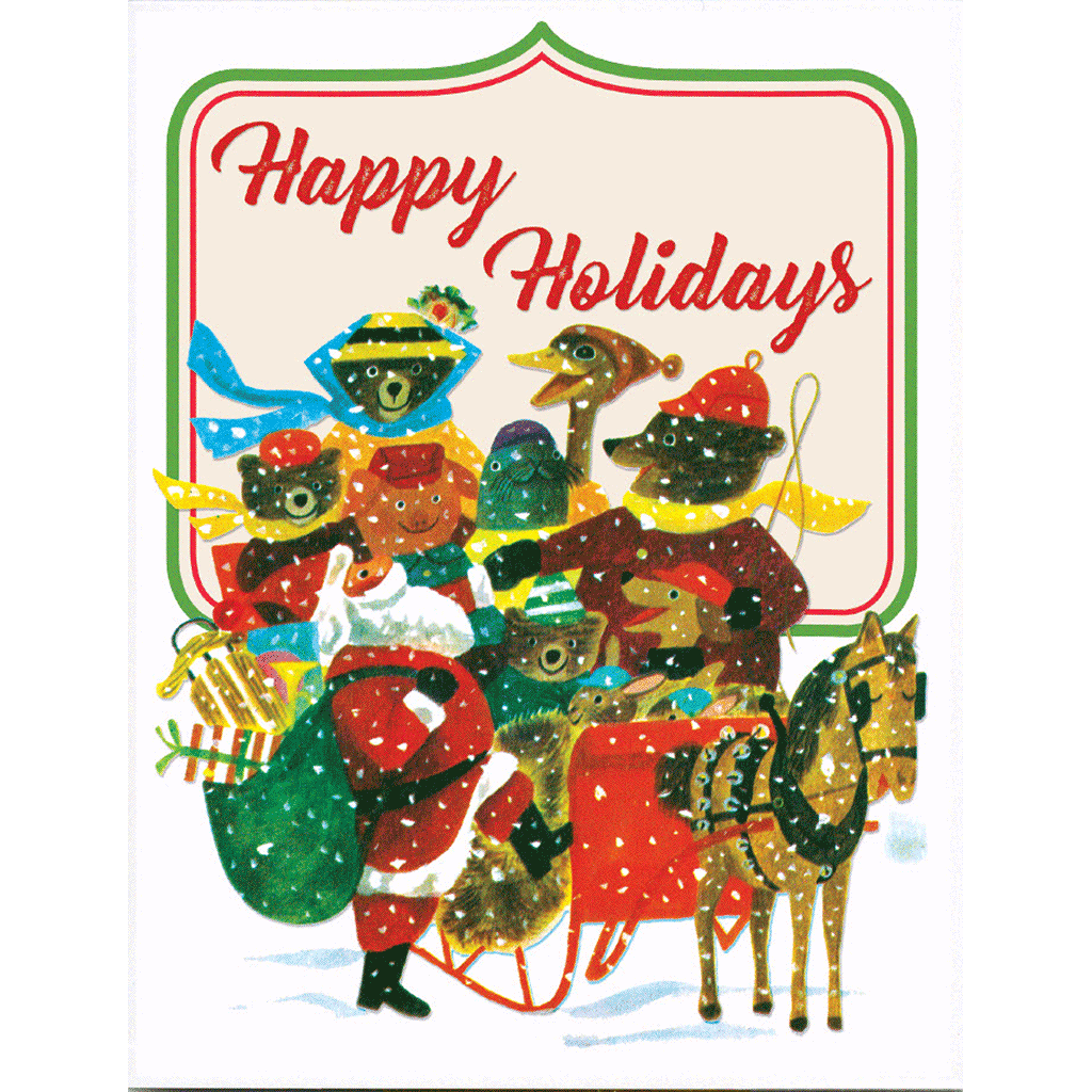 Santa & Animals in a Sleigh - Christmas Greeting Card