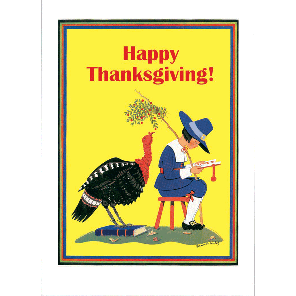 Pilgrim Boy Studying - Thanksgiving Greeting Card