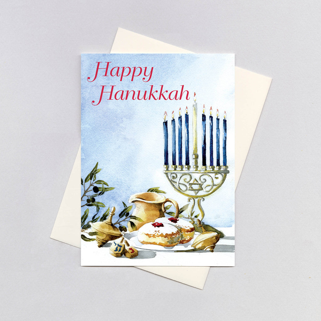 Dreidel and Candles - Jewish Greeting Card