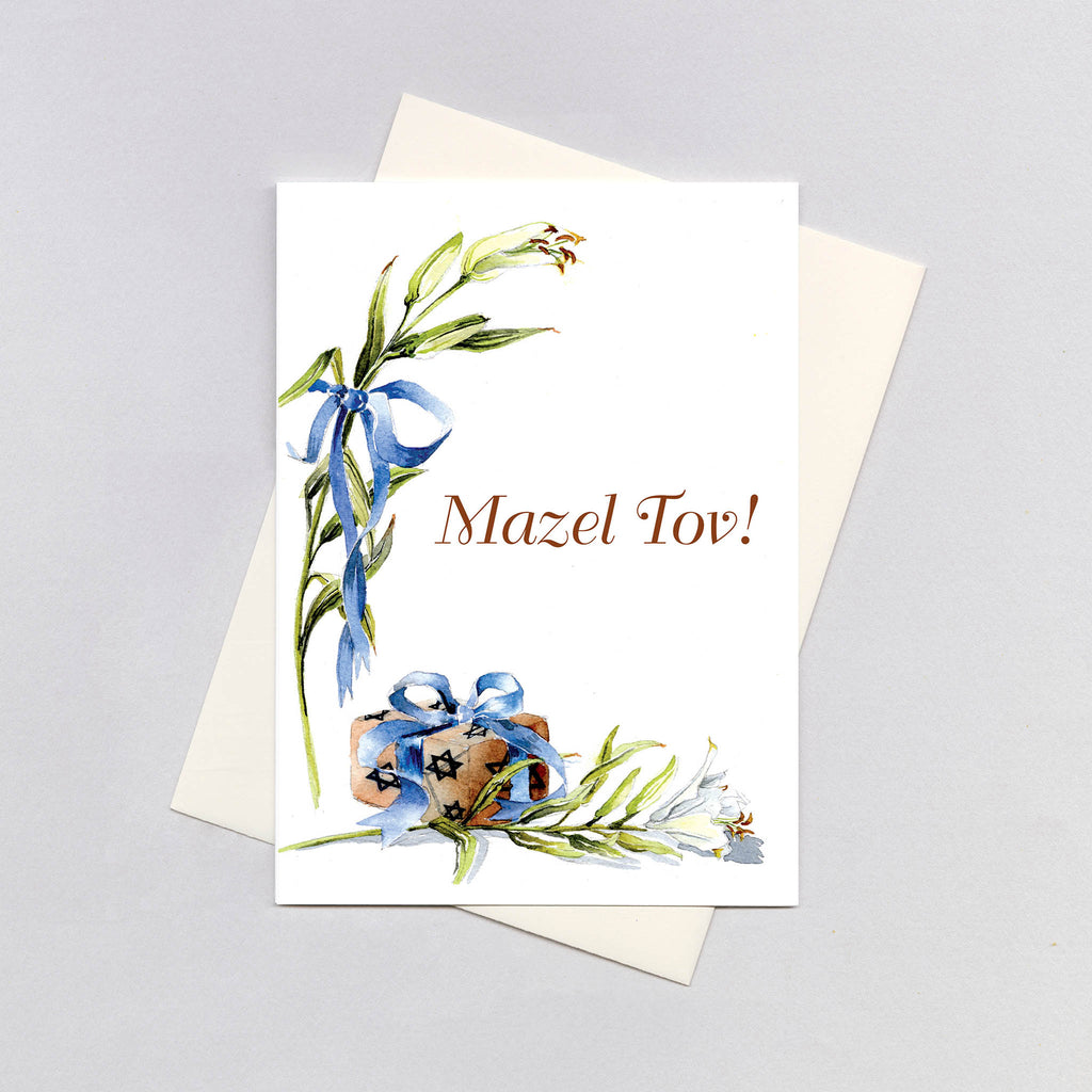 Two Lilies & a Gift - Jewish Greeting Card