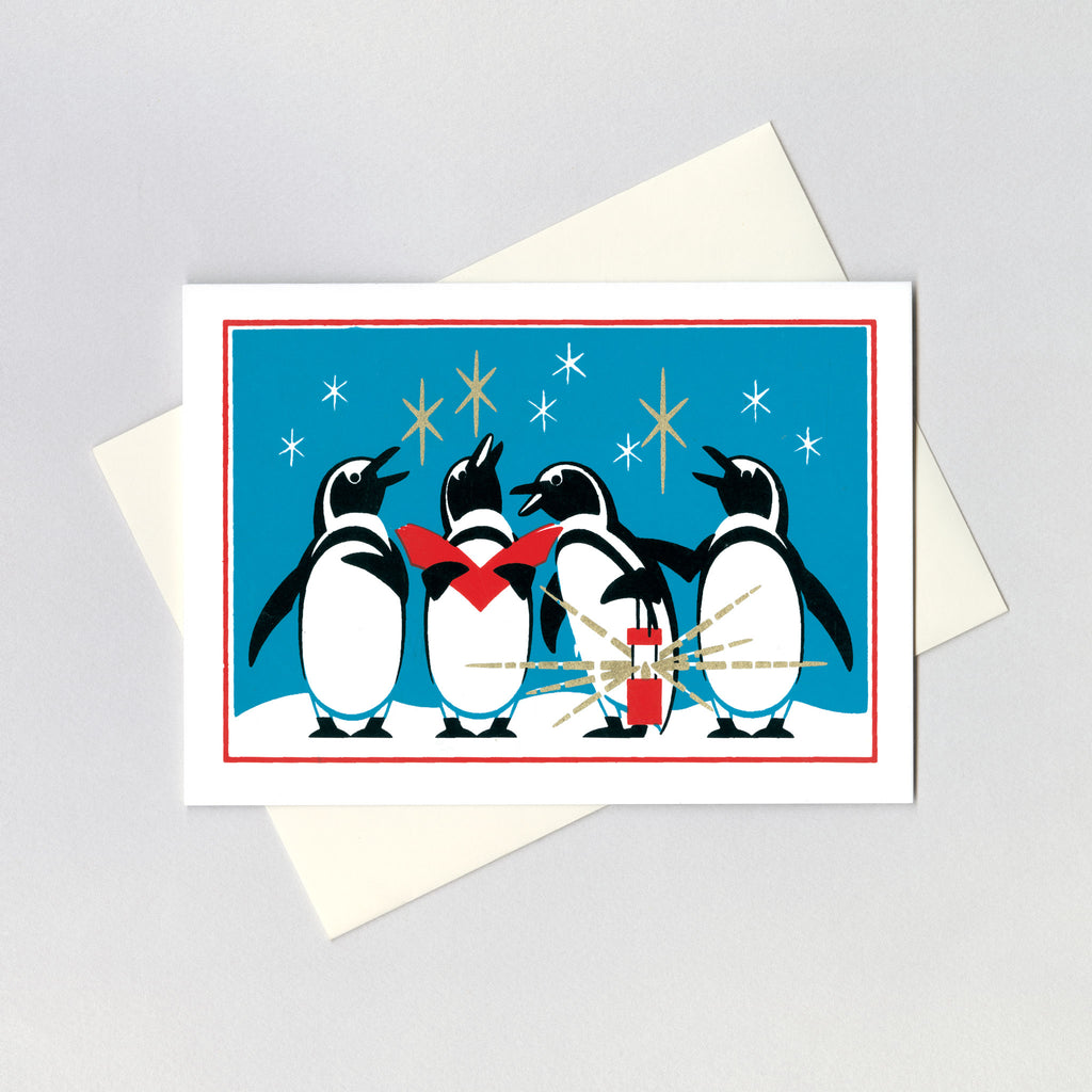 Penguins Singing - Christmas Greeting Card
