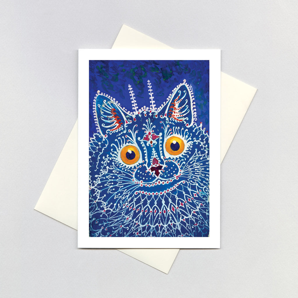 Lacey Cat on Blue - Louis Wain Greeting Card