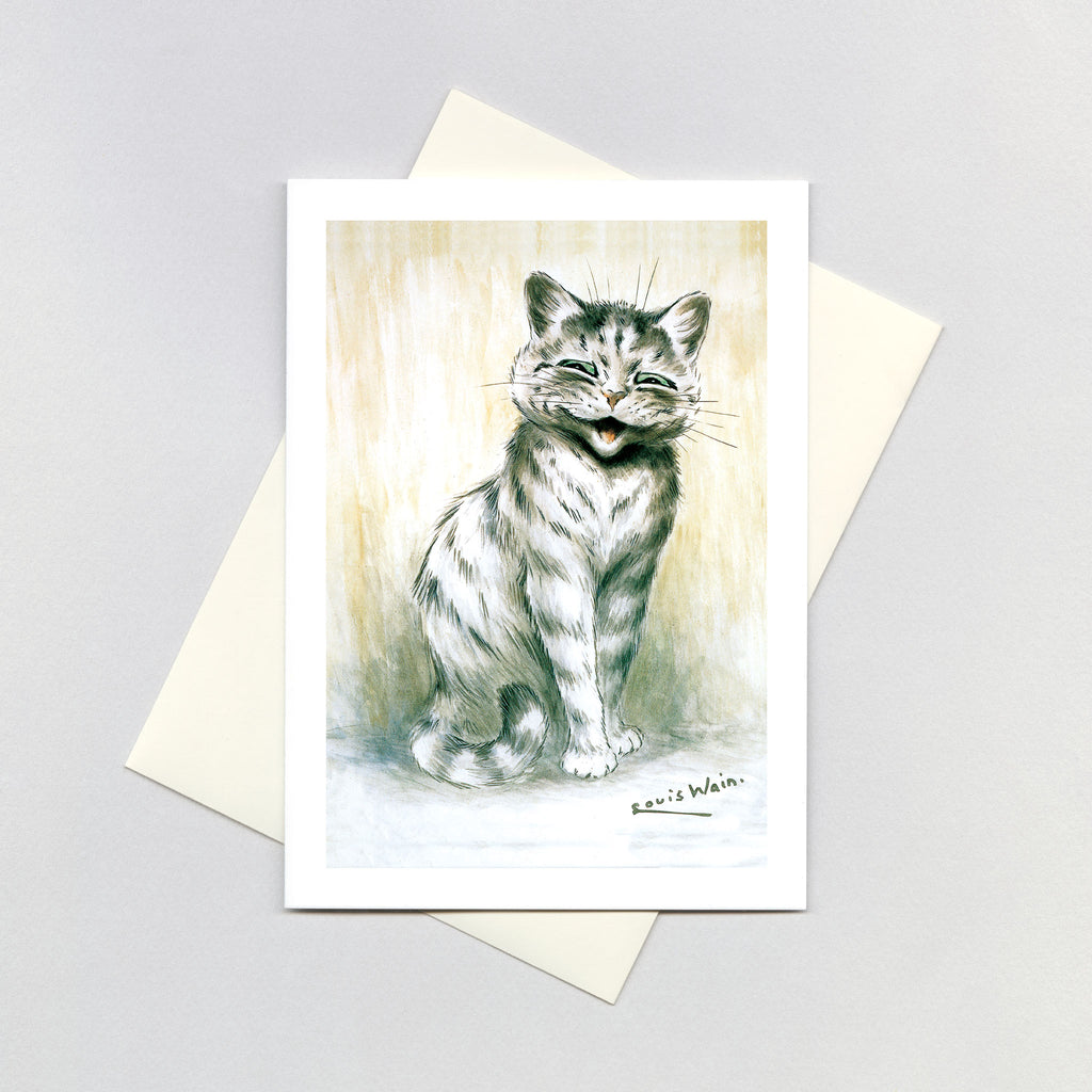 Smiling Grey Tiger Cat - Louis Wain Greeting Card