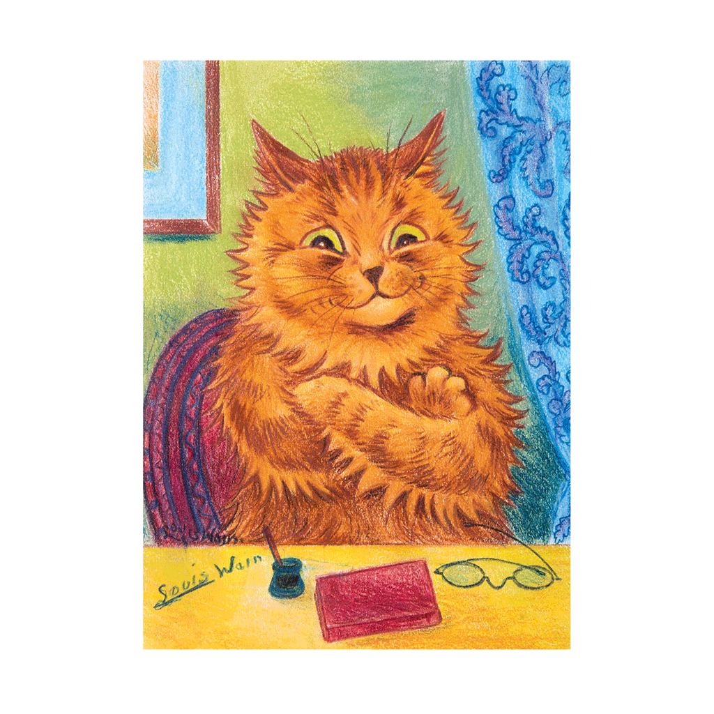 Orange Cat at a Desk - Louis Wain Greeting Card