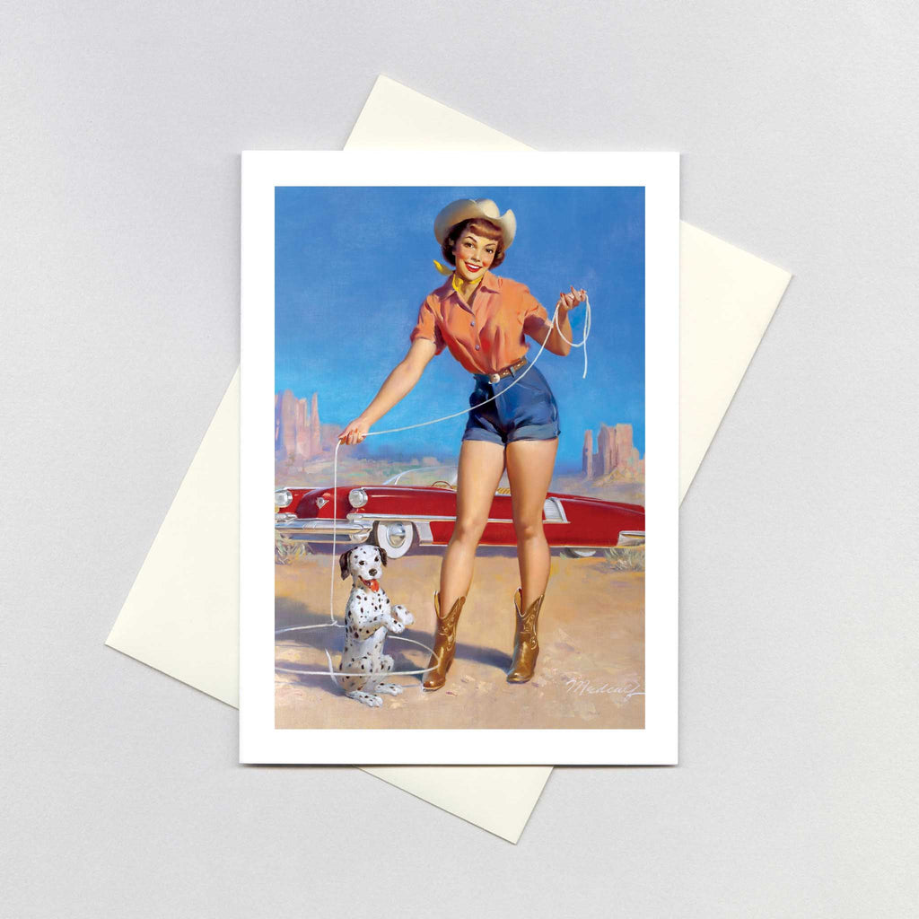 Cowgirl with a Puppy  - Pin Up Girls Greeting Card