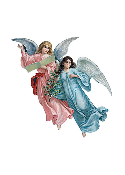 Two Christmas Angels in Flight - Christmas Greeting Card