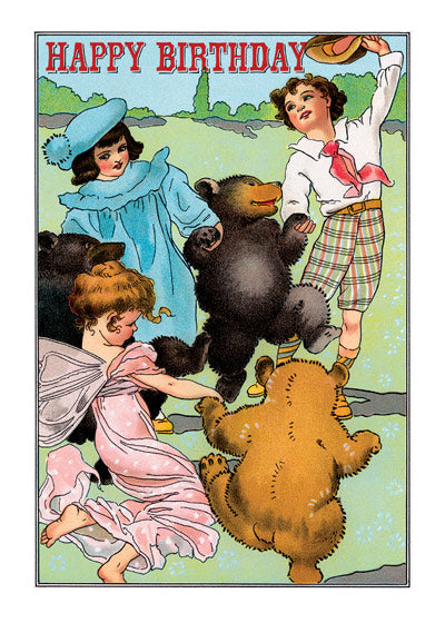 Children Dancing with Bears and a Fairy - Birthday Greeting Card