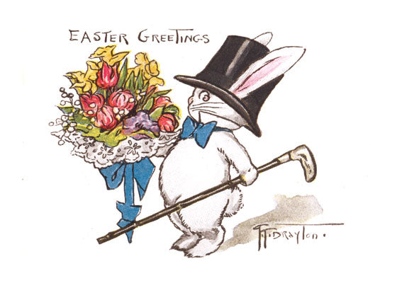 Rabbit in a Top Hat with a Big Bouquet - Easter Greeting Card