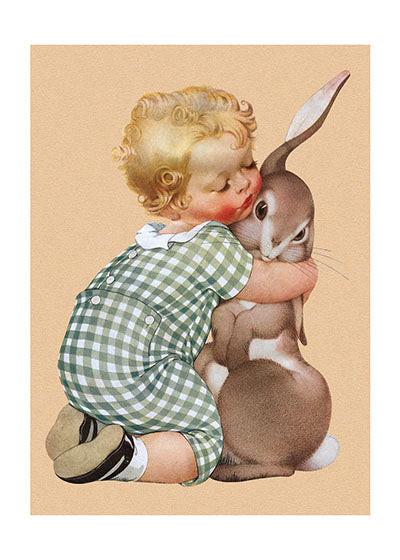 Boy Hugging Rabbit - Friendship Greeting Card