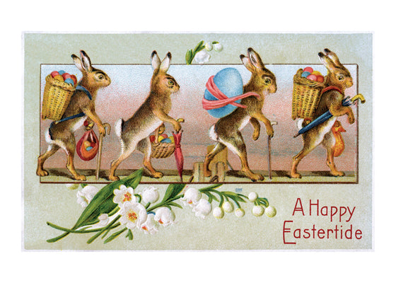 Rabbits w/ Easter Eggs - Easter Greeting Card