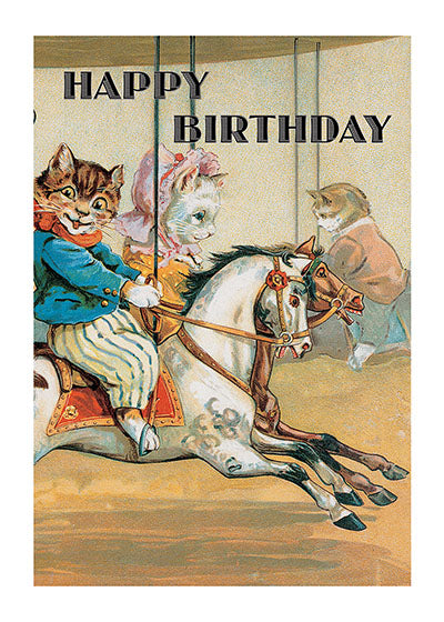 Cats Riding Carousel - Birthday Greeting Card