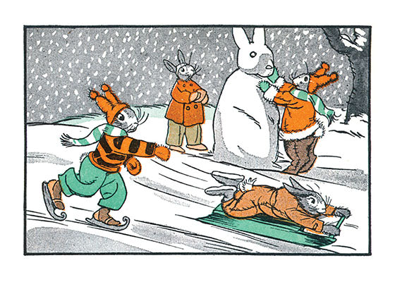 Dressed Rabbits Playing in the Snow - Christmas Greeting Card